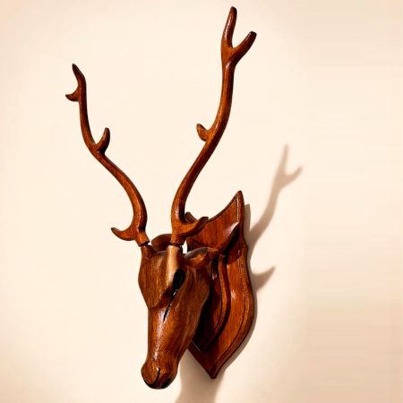 Handcrafted Wood Deer Head Wall Hanging